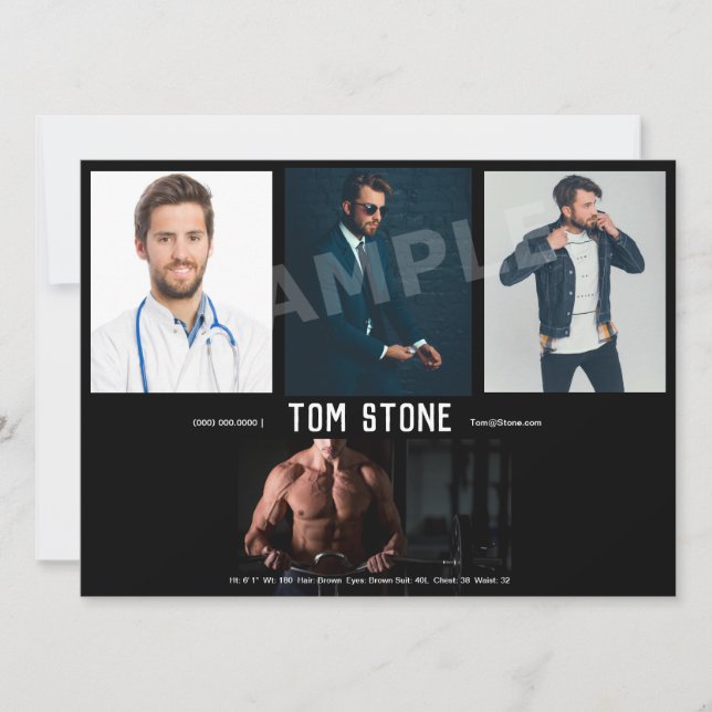 4 Photo Actor Headshot Comp Card Template (Front)
