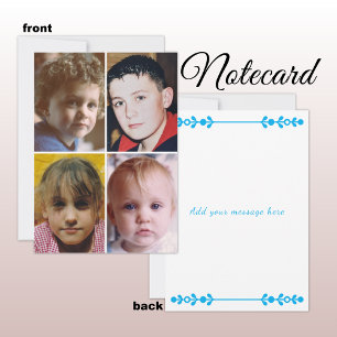 4 photo add message blue text flat note card