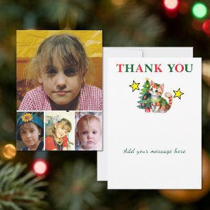 4 photo add message christmas cat tree thank you card