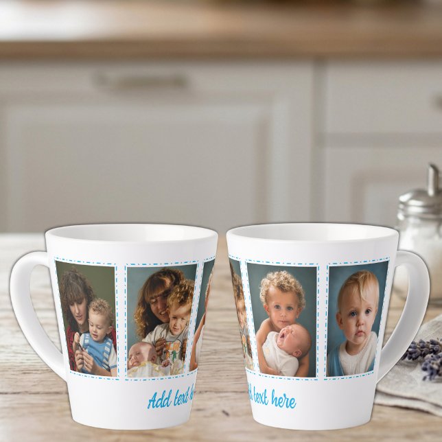 4 photo add text white blue latte mug (Creator Uploaded)