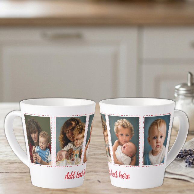 4 photo add text white red latte mug (Creator Uploaded)