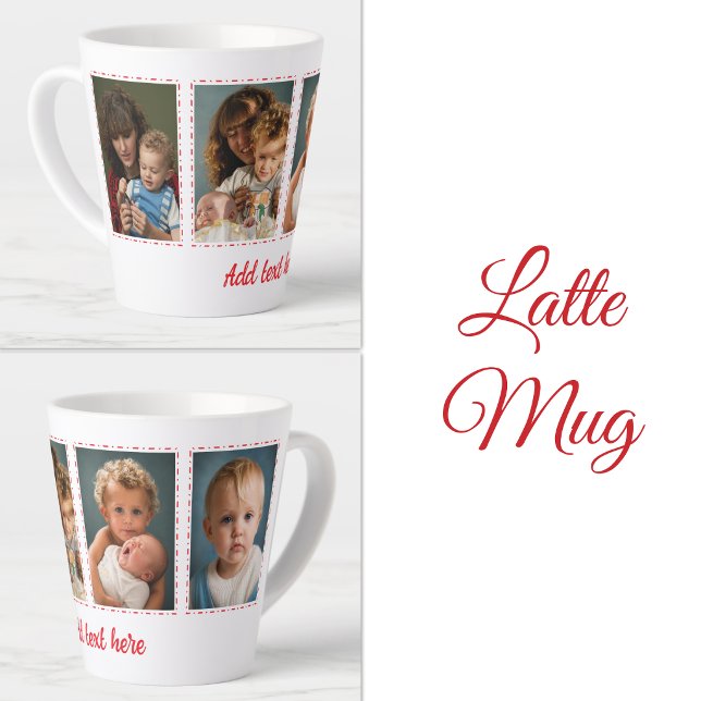 4 photo add text white red latte mug (Creator Uploaded)