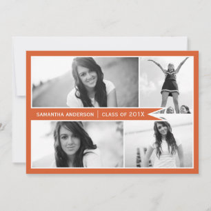4 Photo Banner Graduation Invitation - Orange