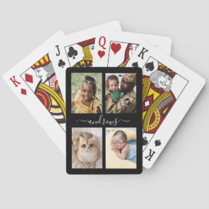 4 photo Black And White Personalised Playing Cards