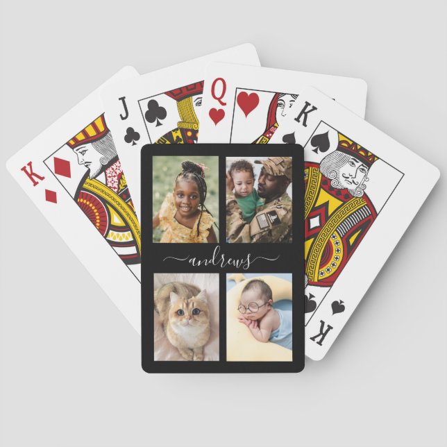 4 photo Black And White Personalised  Playing Cards (Back)