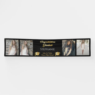 4 Photo Black Gold Congrats Graduate Name School Banner