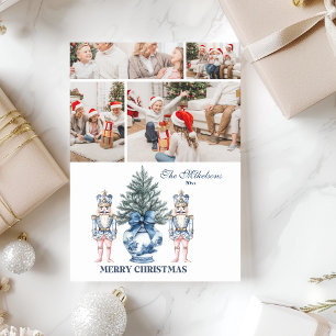 4 Photo Blue Chinoiserie Nutcracker Christmas Holiday Card