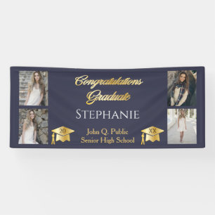 4 Photo Blue Gold Congrats Graduate Name School Banner