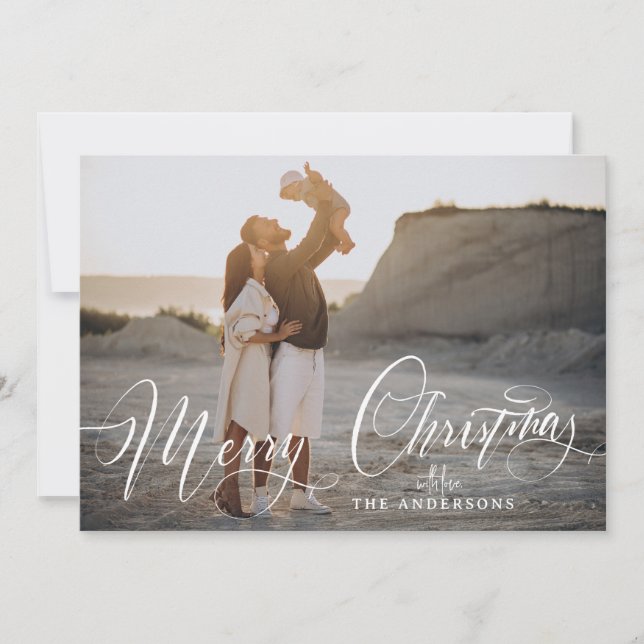 4 Photo Boho Arch Handwritten Script Holiday Photo (Front)