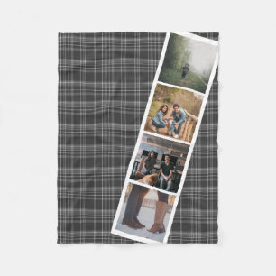4 Photo Booth Style Grey Tartan Personalised Fleece Blanket