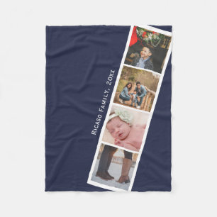 4 Photo Booth Style Personalised Blue Fleece Blanket