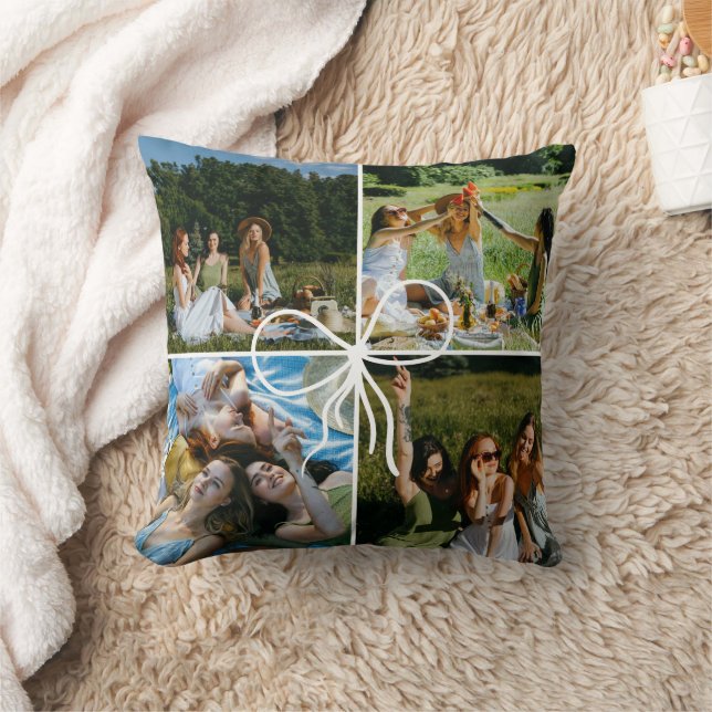4 Photo Bow Wrap Christmas Present Best Friends Cushion (Blanket)