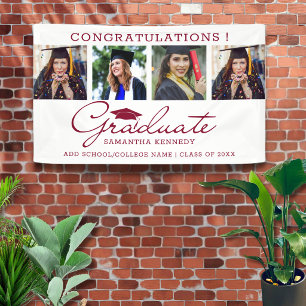 4 Photo Burgundy Congratulations Graduation 2026 Banner