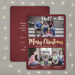 4 Photo Burgundy Merry Christmas Modern Collage Foil Holiday Card<br><div class="desc">Send stylish joyful greetings and share your favourite pictures with a custom four photo collage burgundy and gold foil holiday card. All text on this template is simple to customise to include any wording, such as Merry Christmas, Happy Holidays, Seasons Greetings, New Year Cheers etc. (IMAGE PLACEMENT TIP: An easy...</div>