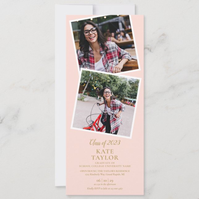 4 Photo Bush Pink And Gold Graduation Party Invitation (Front)
