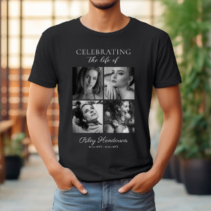 4 Photo Celebration of Life Funeral Black T-Shirt