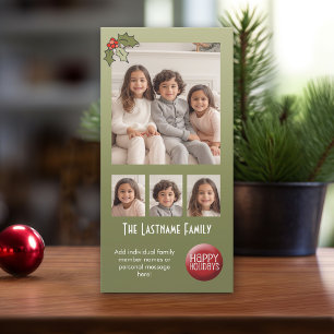 4 Photo Chrismtas Collage - Retro Holly Holiday Card