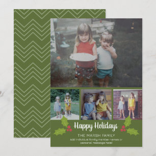 4 Photo Christmas Collage - Retro Holly Holiday Card