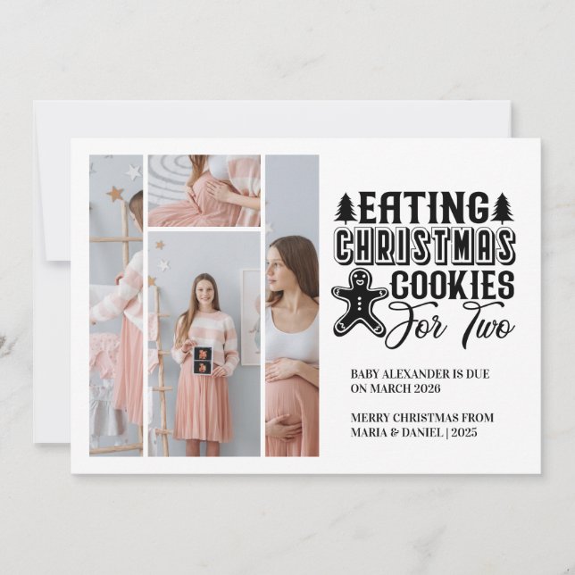 4 Photo Christmas Cookies for 2 Pregnancy  Holiday Card (Front)