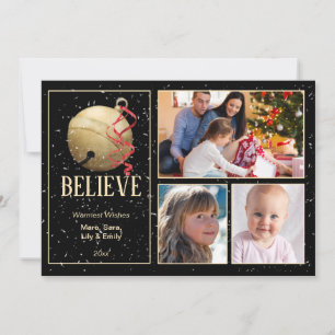 4 Photo Christmas JINGLE BELL Holiday Card