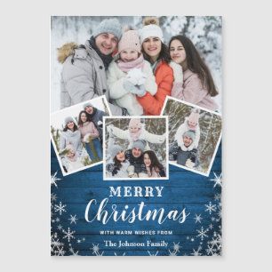 4 PHOTO Christmas Rustic Wood Magnetic Card