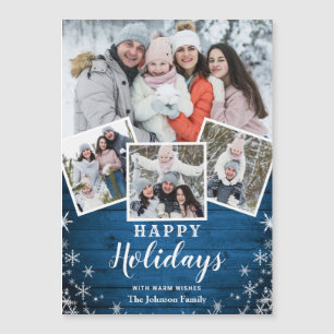 4 PHOTO Christmas Rustic Wood Magnetic Card