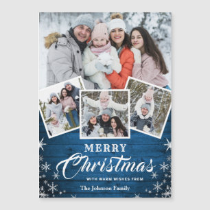 4 PHOTO Christmas Rustic Wood Magnetic Card
