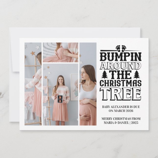 4 Photo Christmas Tree Pregnancy Announcement (Front)