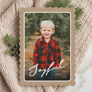 4 Photo Classic Scallop Frame Joyful Christmas Holiday Card