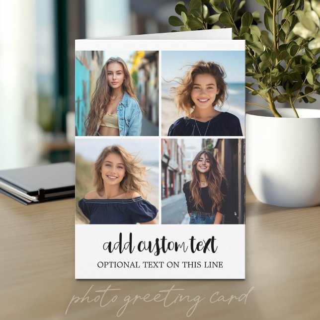 4 Photo Collage - 2 Lines Text - Can Edit Colours Card (Photo Greeting Card)