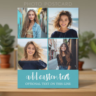 4 Photo Collage - 2 Lines Text - Can Edit Colours Postcard