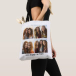 4 Photo Collage and Custom Text White Background Tote Bag<br><div class="desc">Use four square photos to create a unique and personal gift. If you need to adjust the pictures,  click on the customise tool to make changes.</div>