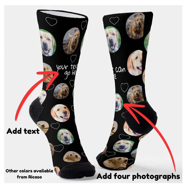4 Photo collage and text template custom made Socks (4 Photo collage and text template custom made Socks from Ricaso. Different colors available in store)