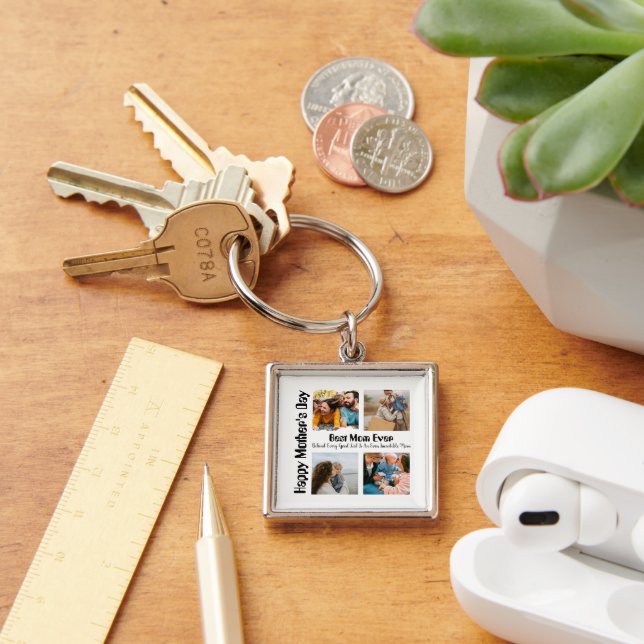4 Photo Collage Best Mum Ever Key Ring (Desk)