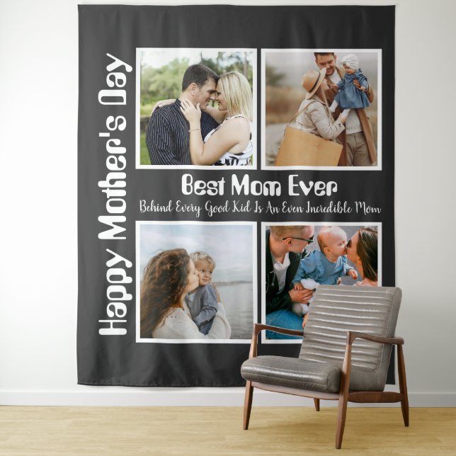 4 Photo Collage Best Mum Ever Tapestry (In Situ)