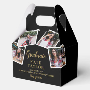 4 Photo Collage Black And Gold Graduation Party Favour Box