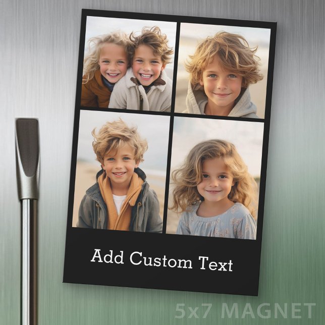4 Photo Collage - Black with White Type Magnet (Photo Magnet Sheet - 5 inches x 7 inches)