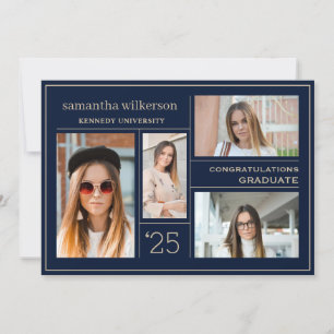 4 Photo Collage Blue & Gold Congrats Graduate  Announcement