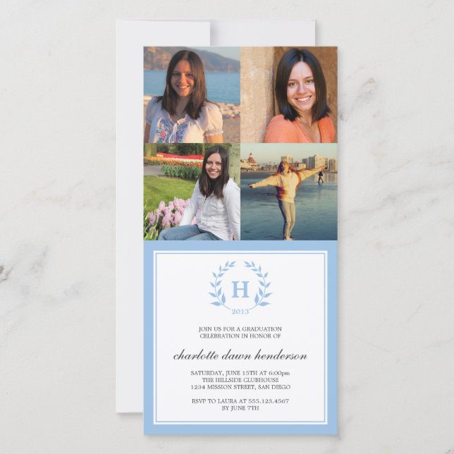 4 Photo collage blue wreath monogram graduation (Front)