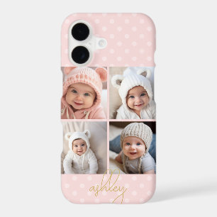 4 Photo Collage - blush pink dots, Gold Script