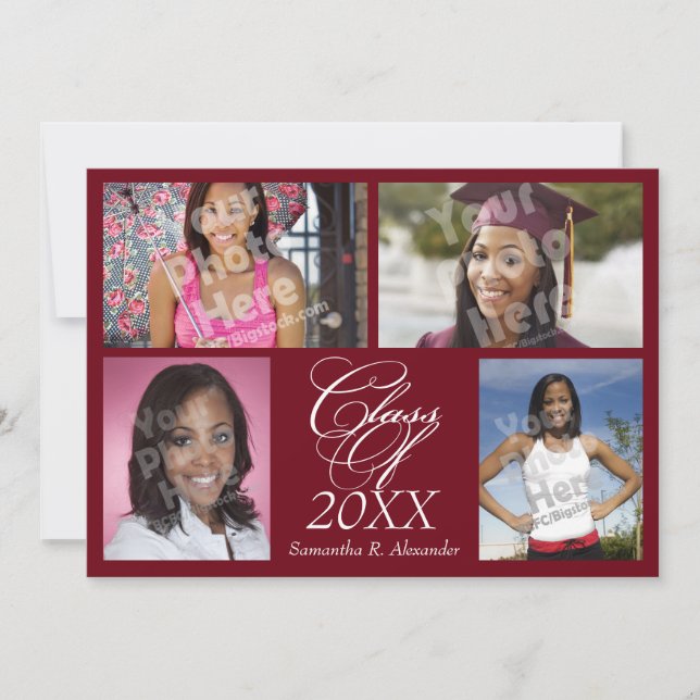 4-Photo Collage Burgundy Graduation/Party Invitation (Front)