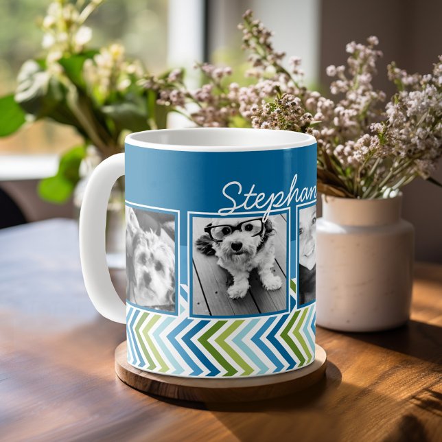 4 Photo Collage Colourful Chevrons Coffee Mug (Custom photo mug)