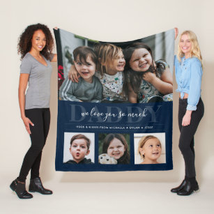4-Photo Collage & Custom Text Daddy/Dad/Papa/Other Fleece Blanket