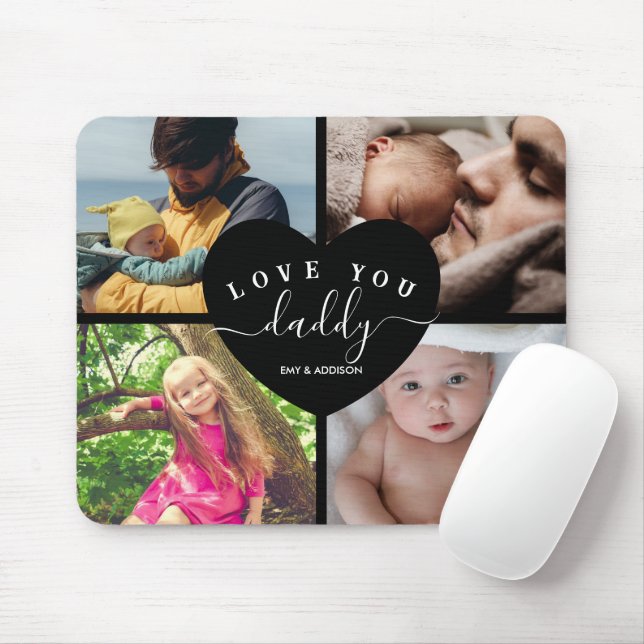 4 Photo Collage Custom Text Personalised Daddy  Mouse Mat (With Mouse)