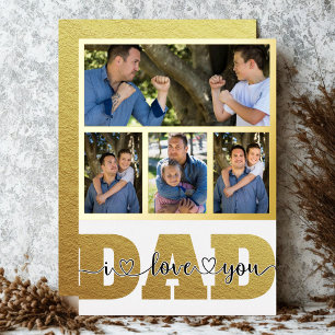 4 Photo Collage Dad Children Photos I Love You Dad Foil Holiday Card