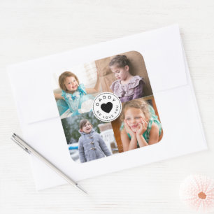 4 Photo Collage Daddy We Love You Father's Day Square Sticker