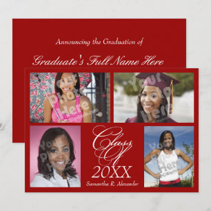 4-Photo Collage Dark Red Graduation Announcement