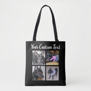 4 Photo Collage Dog Black Tote Bag