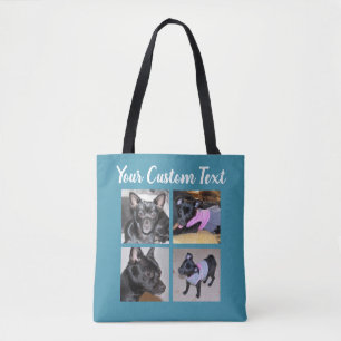 4 Photo Collage   Dog Blue Tote Bag