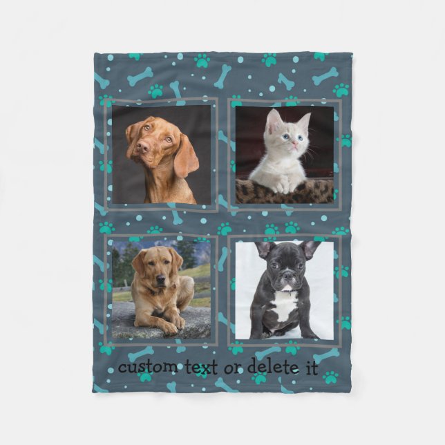 4 Photo Collage Dog Pet Personalised Custom Fleece Blanket (Front)